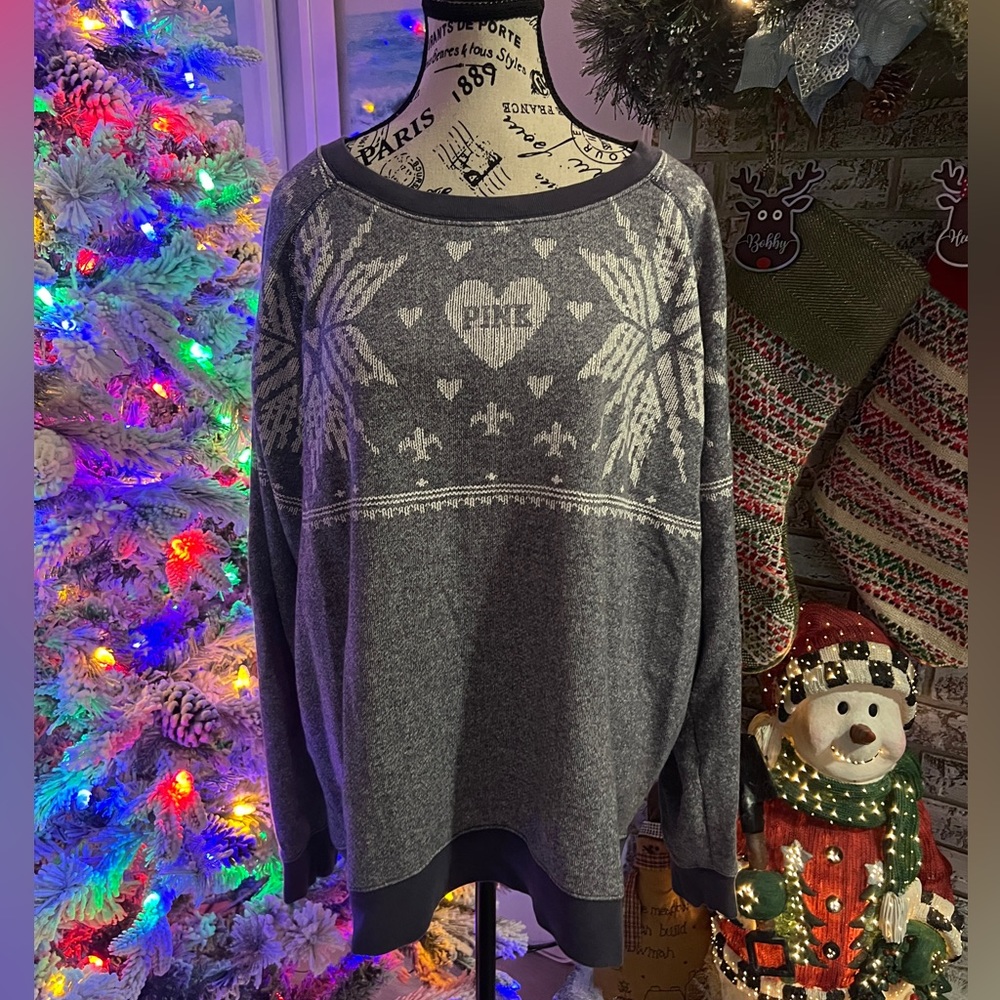 PINK Victoria's Secret Gray Snowflake Sweatshirt